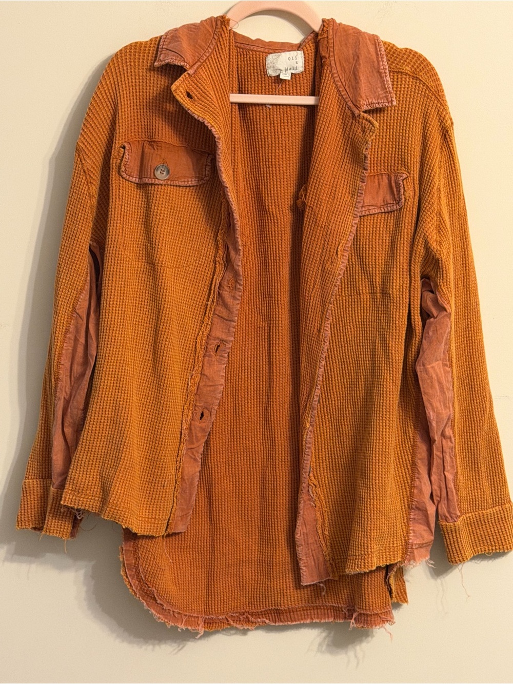 Oli & Hali Rust Waffle Knit Distressed Shacket Jacket NWOT - Picture 3 of 5